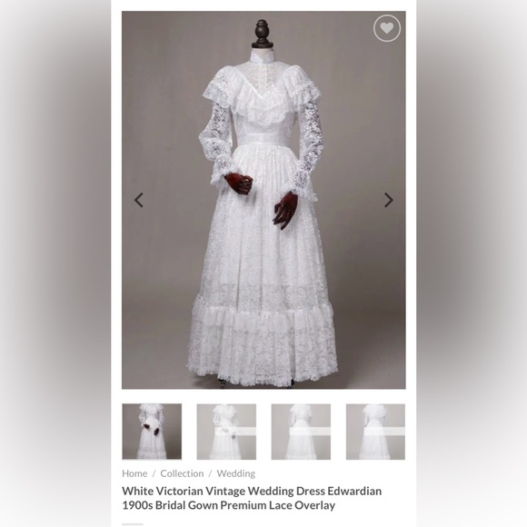 White Victorian Vintage Wedding Dress Edwardian Bridal Dress Premium Lace (1900) - Picture 5 of 10